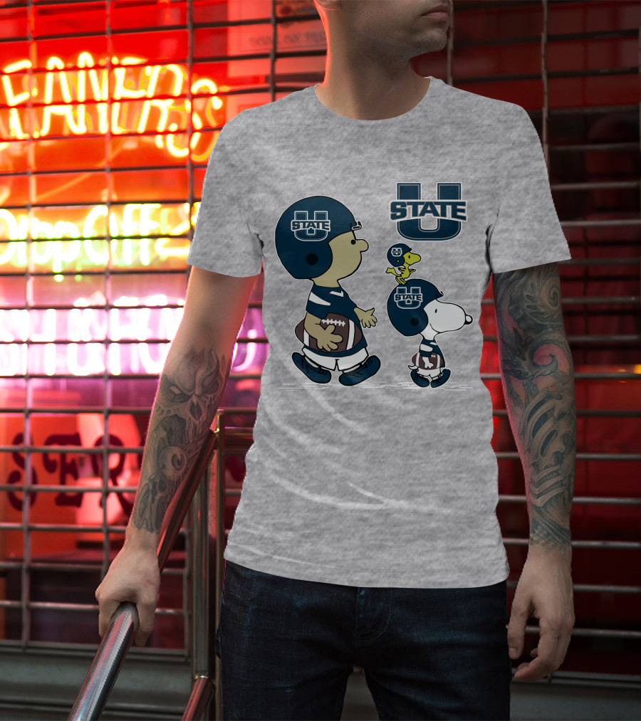 Utah State Football Snoopy And Woodstock Peanuts Characters T-Shirt