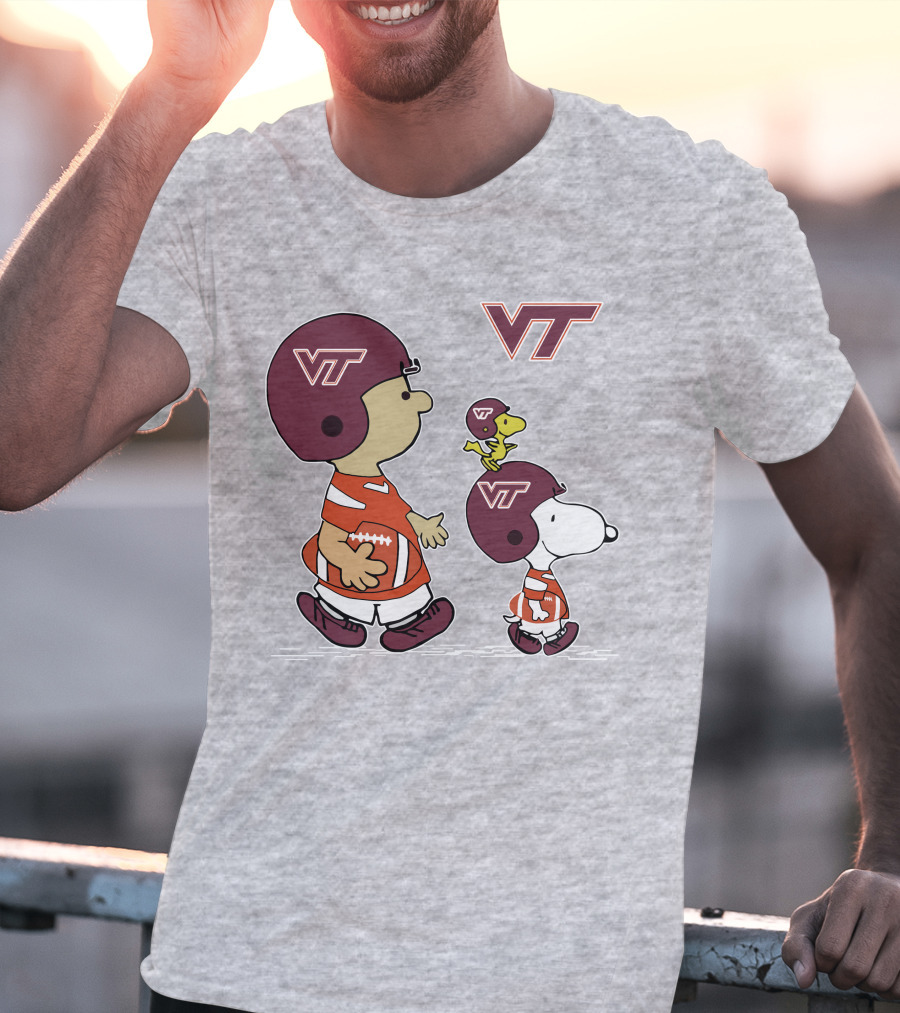 Virginia Tech Hokies VT Football Snoopy And Woodstock Peanuts Characters T-Shirt