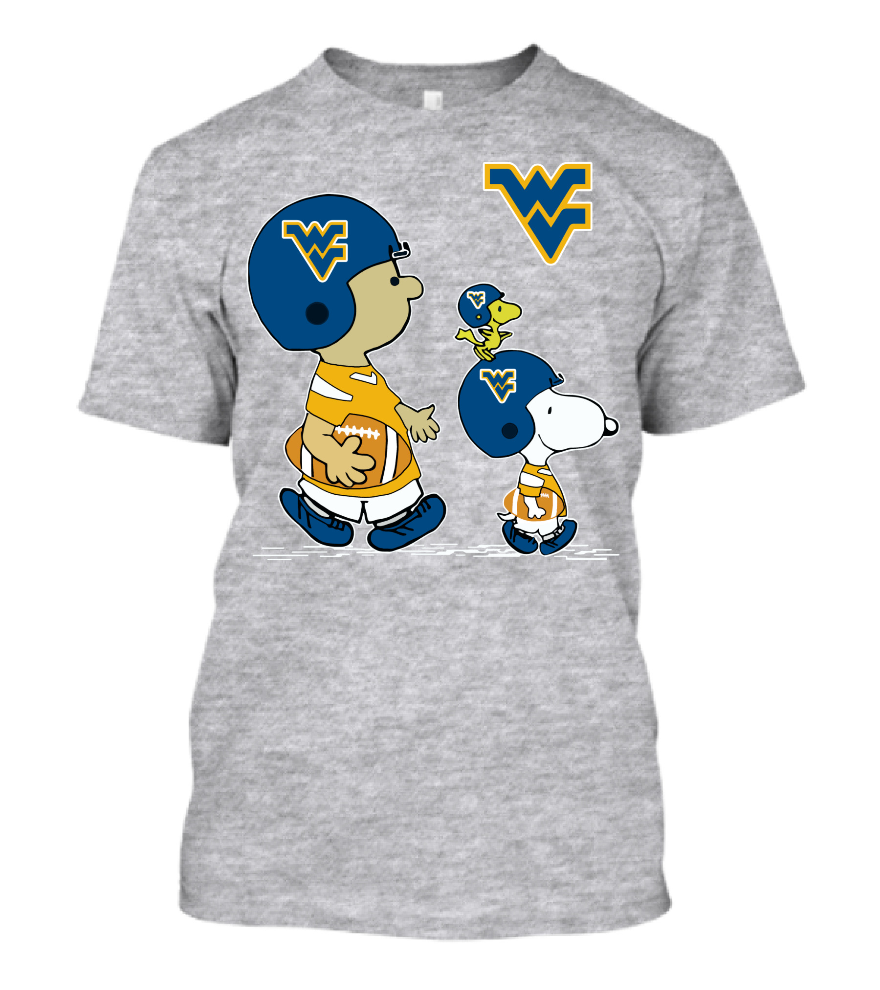 Snoopy WVU Football WV Logo Peanuts Charlie Brown Woodstock T-Shirt
