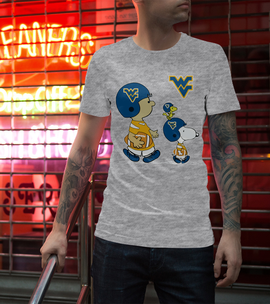 Snoopy WVU Football WV Logo Peanuts Charlie Brown Woodstock T-Shirt