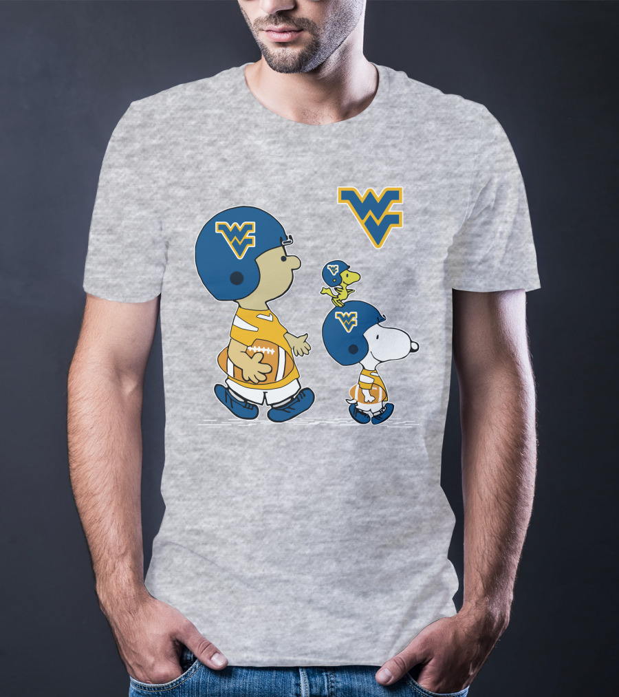 Snoopy WVU Football WV Logo Peanuts Charlie Brown Woodstock T-Shirt