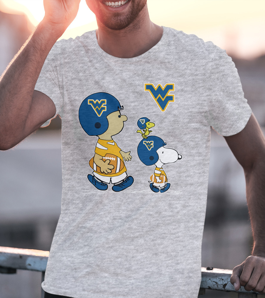 Snoopy WVU Football WV Logo Peanuts Charlie Brown Woodstock T-Shirt