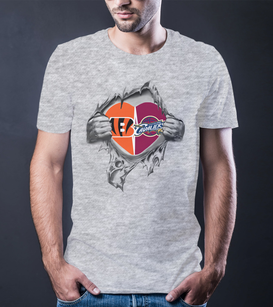 Bengals Cavaliers Heart Hand Graphics T-Shirt