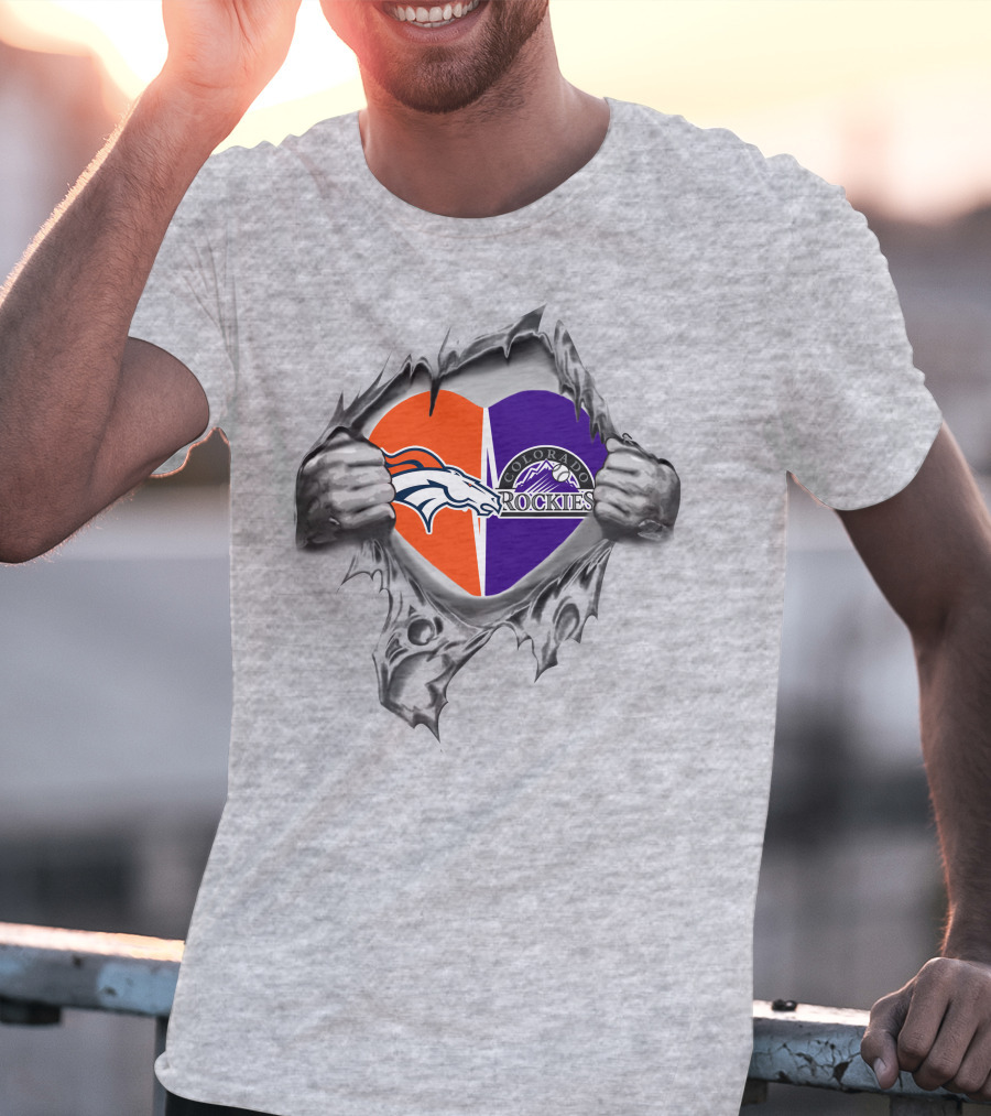 Broncos Rockies Heart Colorado Orange Purple Logo Fusion T-Shirt