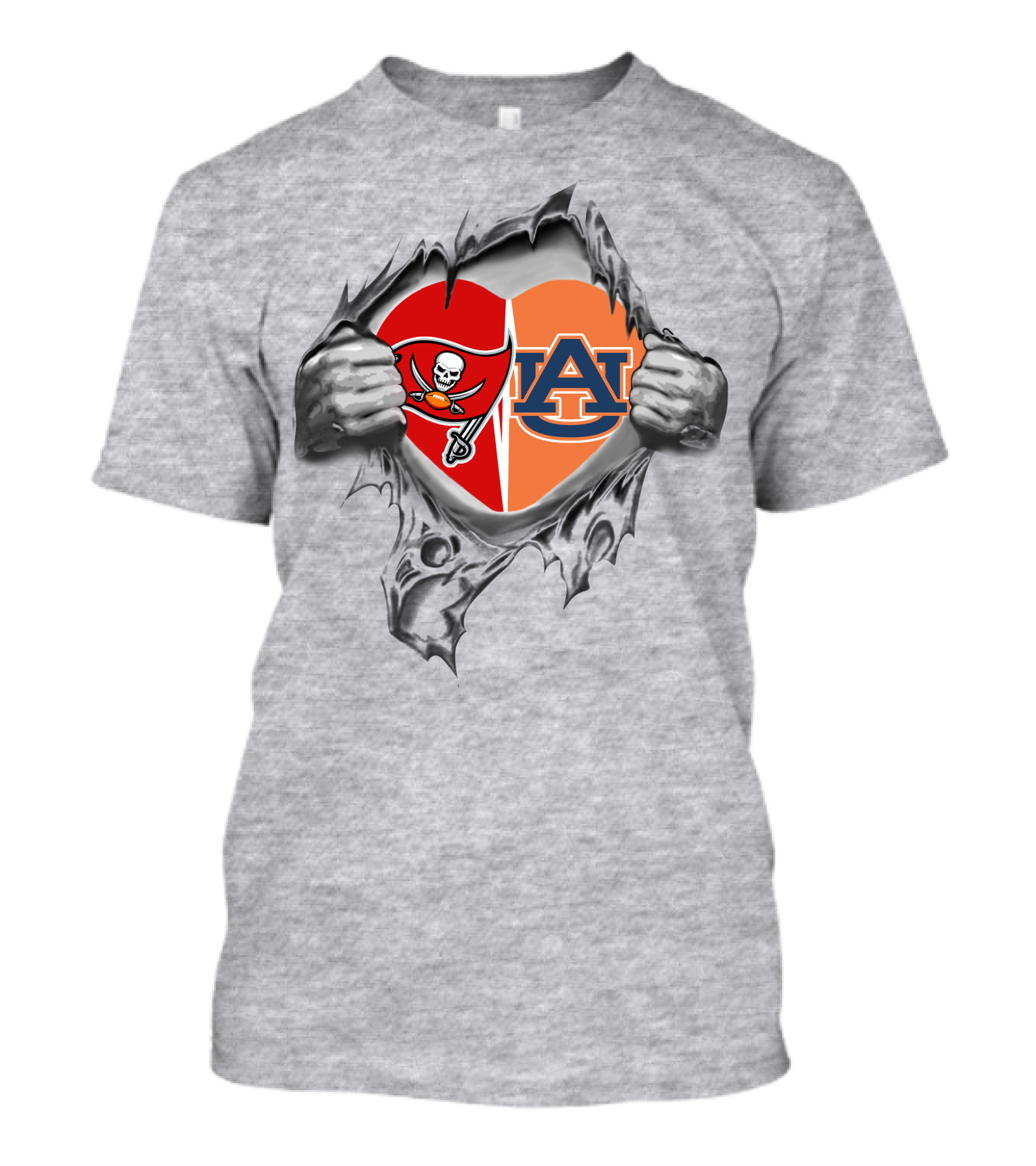 Buccaneers Auburn Tigers Heart Split Logo Ripped T-Shirt