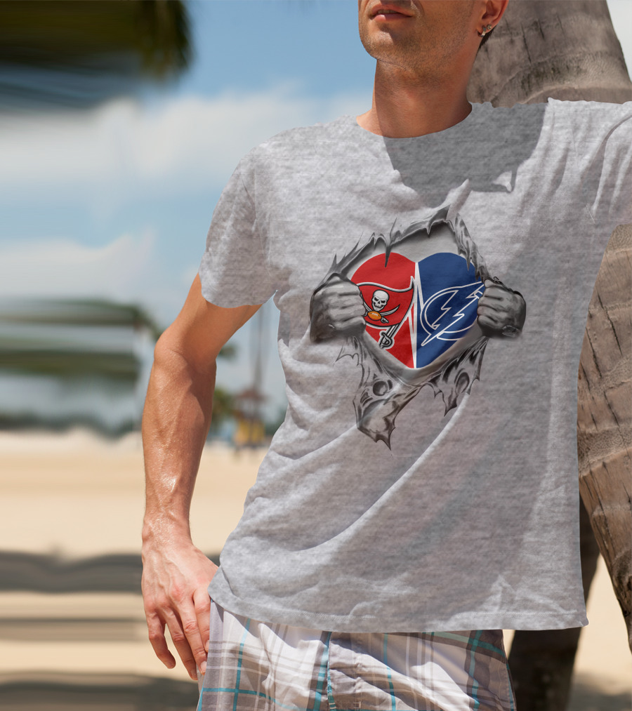 Buccaneers And Lightning Fans Rip Open Heart T-Shirt