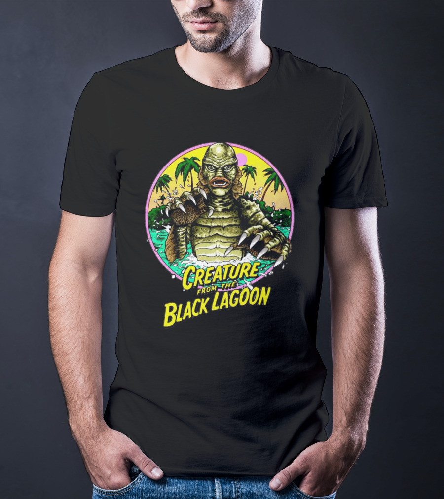 Creature From The Black Lagoon Retro Monster Beach Scene T-Shirt