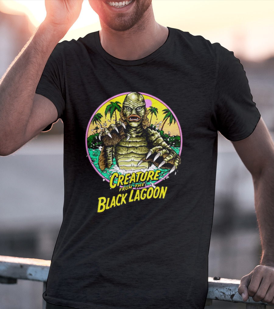 Creature From The Black Lagoon Retro Monster Beach Scene T-Shirt