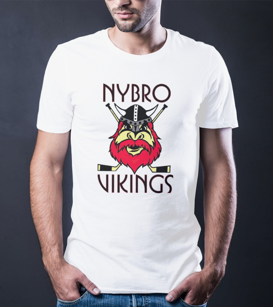 Nybro Vikings Hockey Red Viking Head With Crossed Hockey Sticks T-Shirt