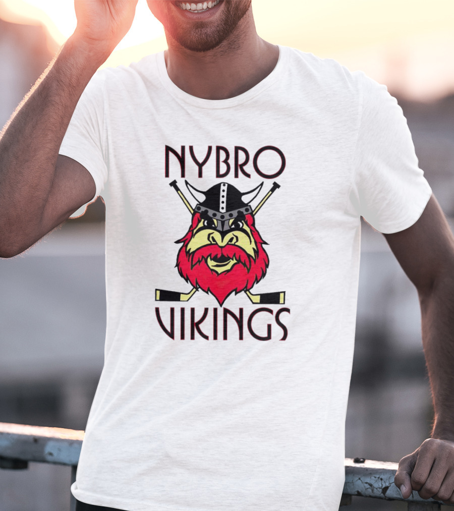 Nybro Vikings Hockey Red Viking Head With Crossed Hockey Sticks T-Shirt