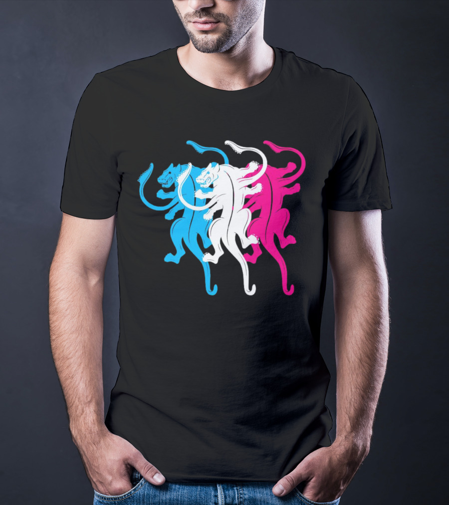 Displaced Blue White Red Panther Trio T-Shirt