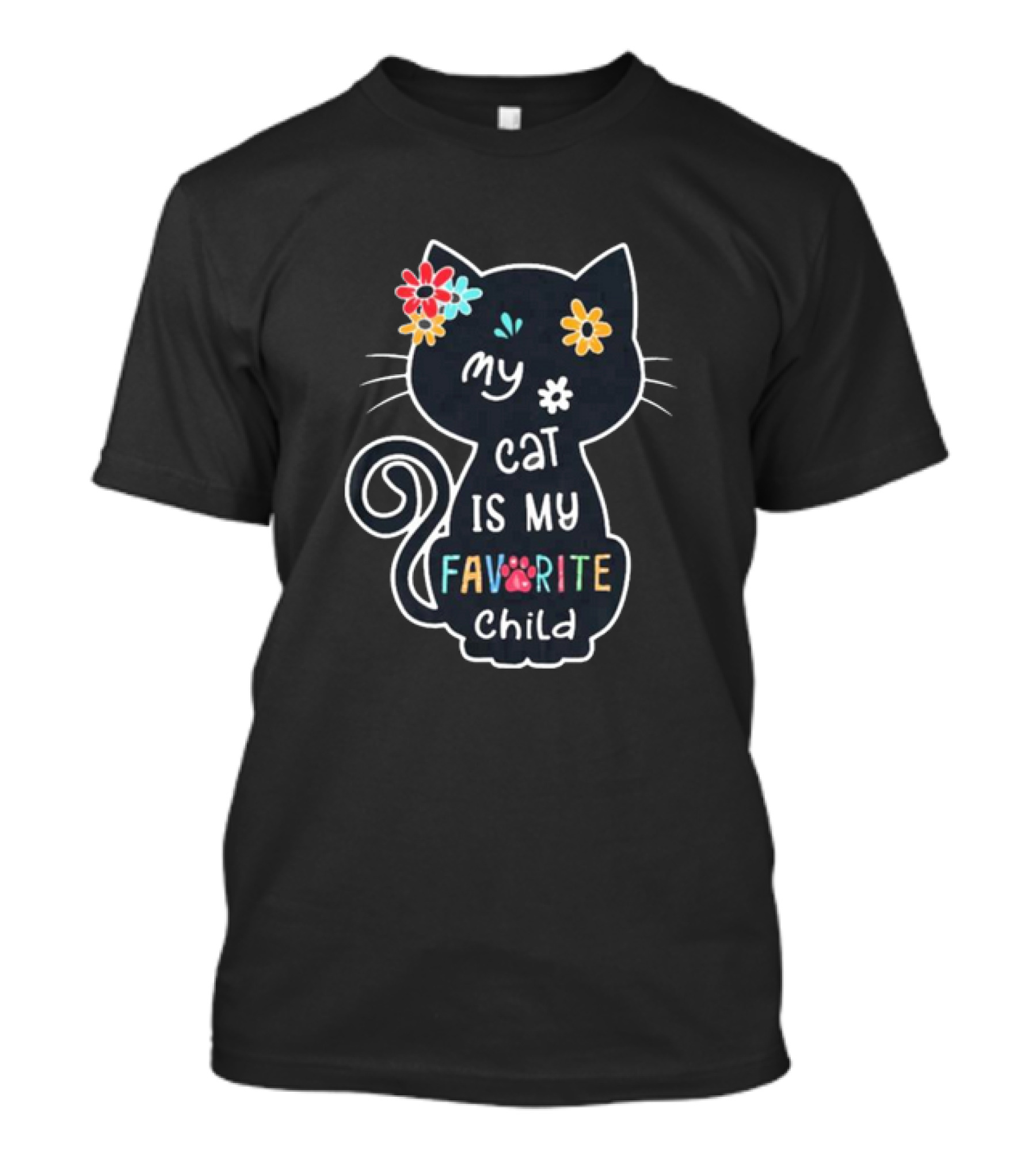 My Cat Is My Favorite Child Floral Paw Prints T-Shirt