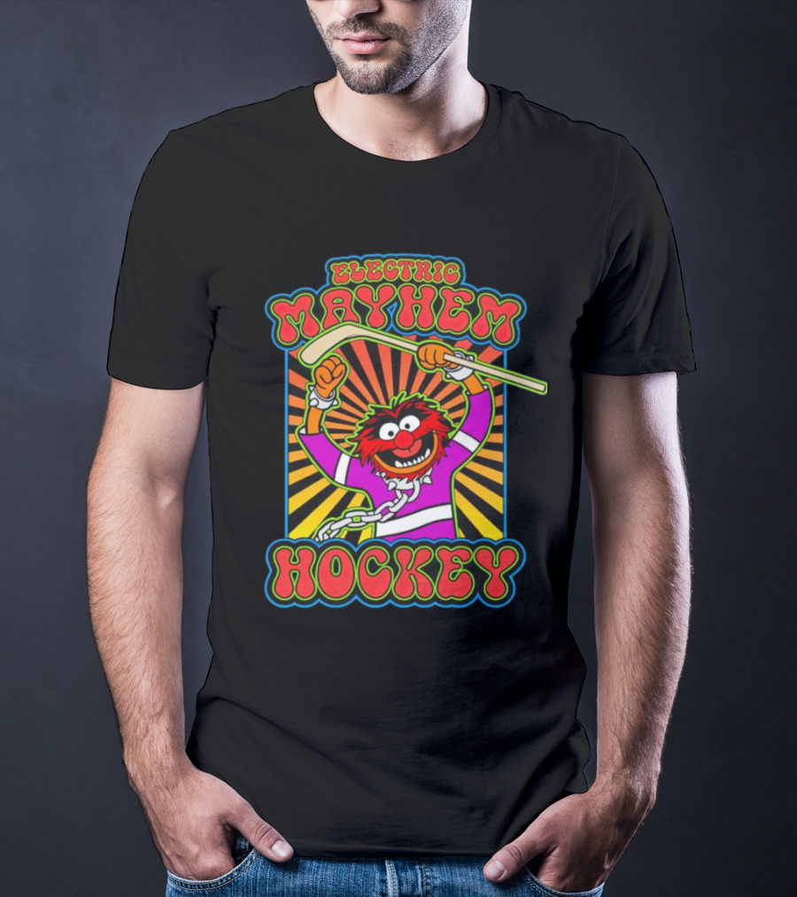 Electric Mayhem Hockey Muppets Animal With Hockey Stick T-Shirt