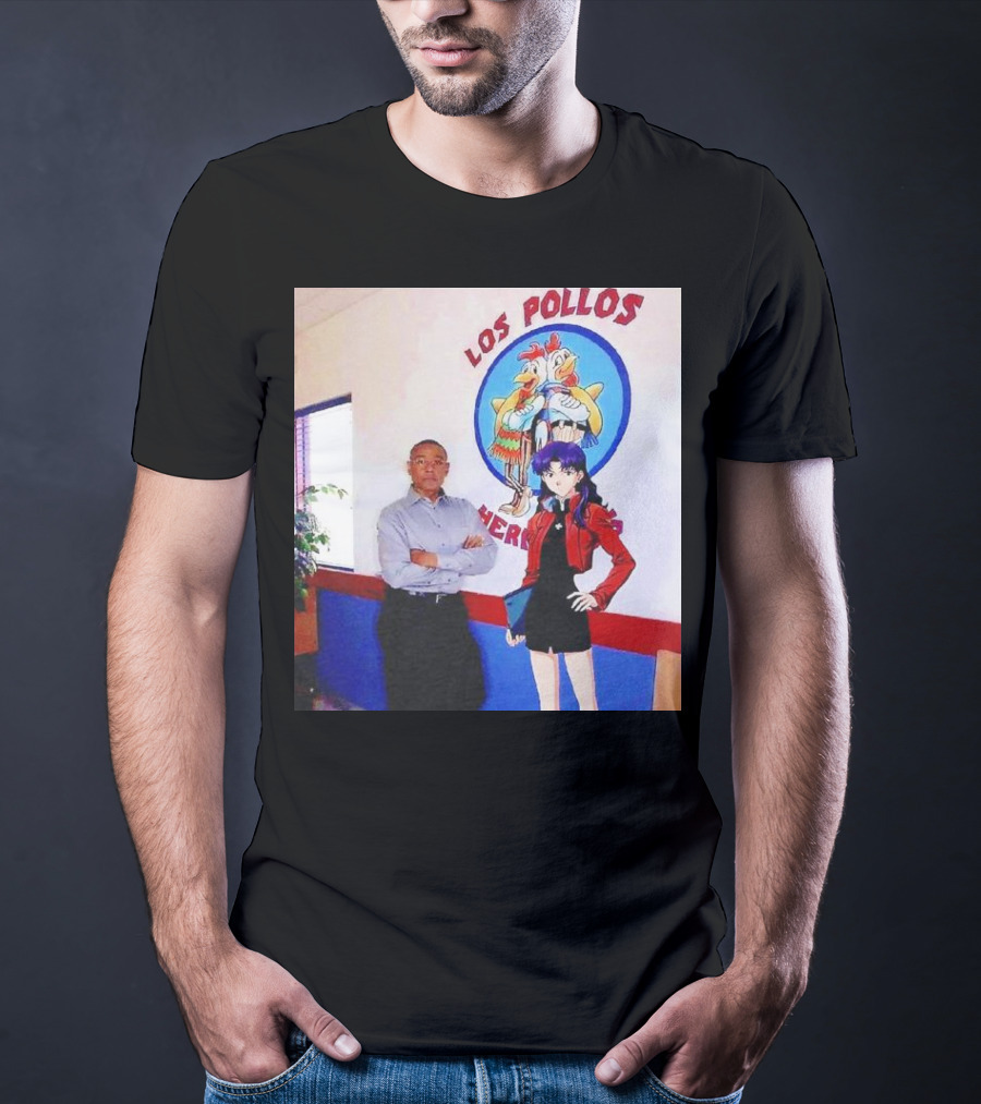 Breaking Bad Los Pollos Hermanos Gus And Evangelion Misato Crossover T-Shirt