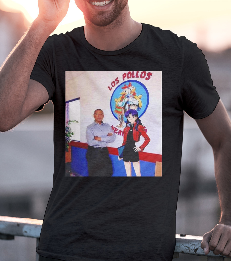 Breaking Bad Los Pollos Hermanos Gus And Evangelion Misato Crossover T-Shirt