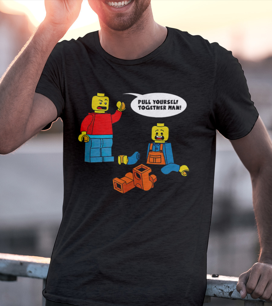 LEGO Figures Pull Yourself Together Man Speech Bubble Playful Scene T-Shirt