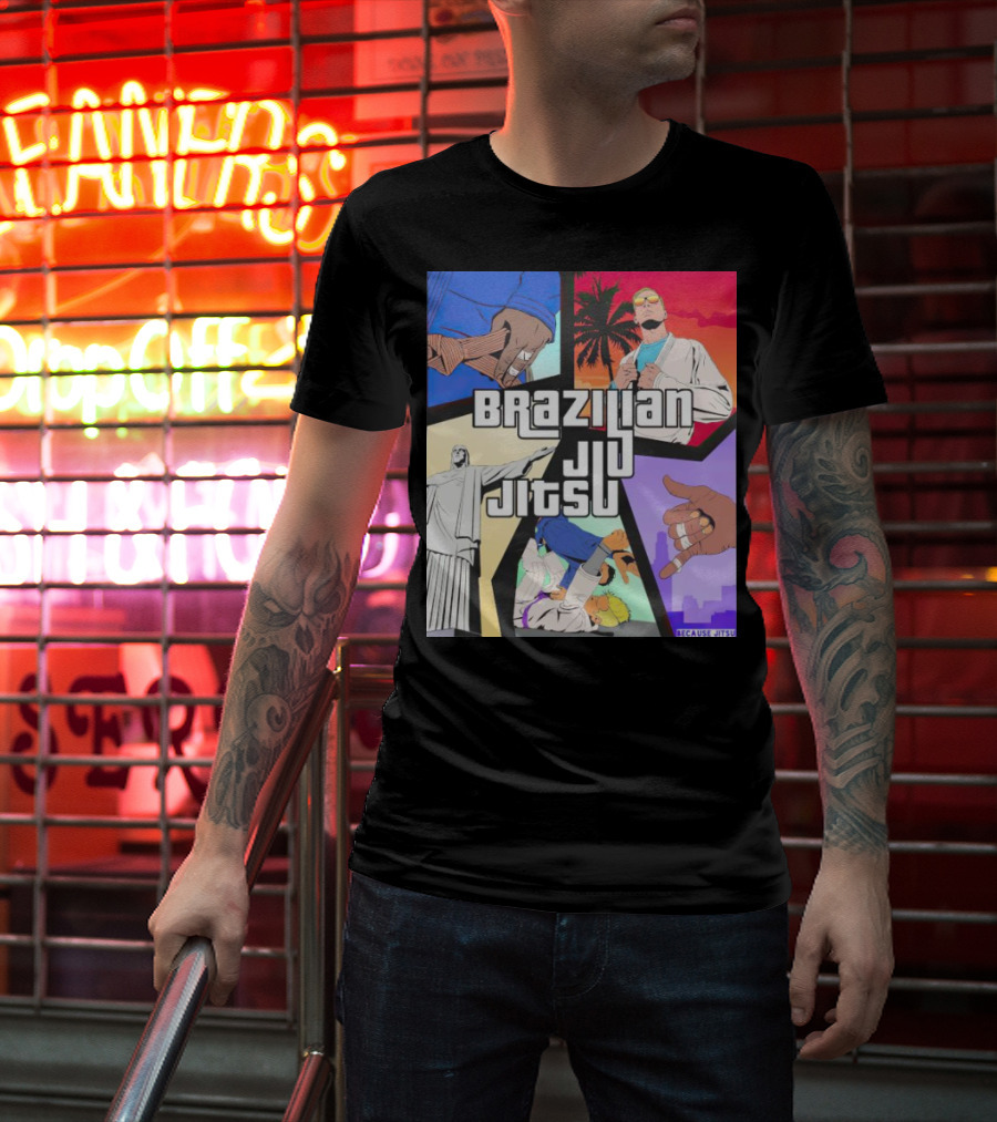 Brazilian Jiu Jitsu Because Jitsu Palms And Rio Comic Style Collage T-Shirt