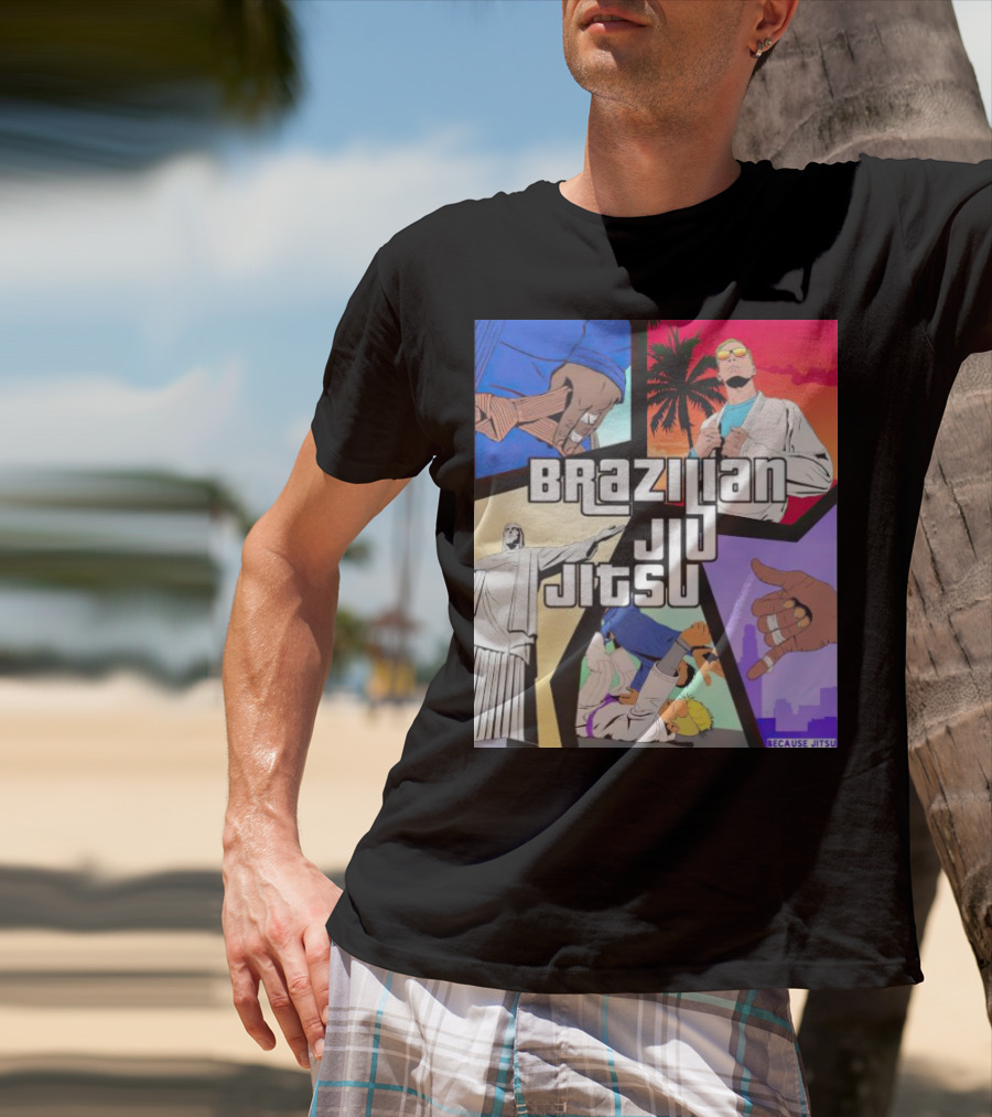 Brazilian Jiu Jitsu Because Jitsu Palms And Rio Comic Style Collage T-Shirt