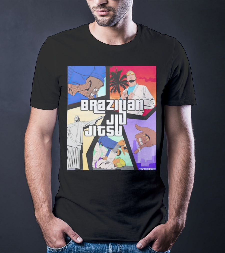Brazilian Jiu Jitsu Because Jitsu Palms And Rio Comic Style Collage T-Shirt