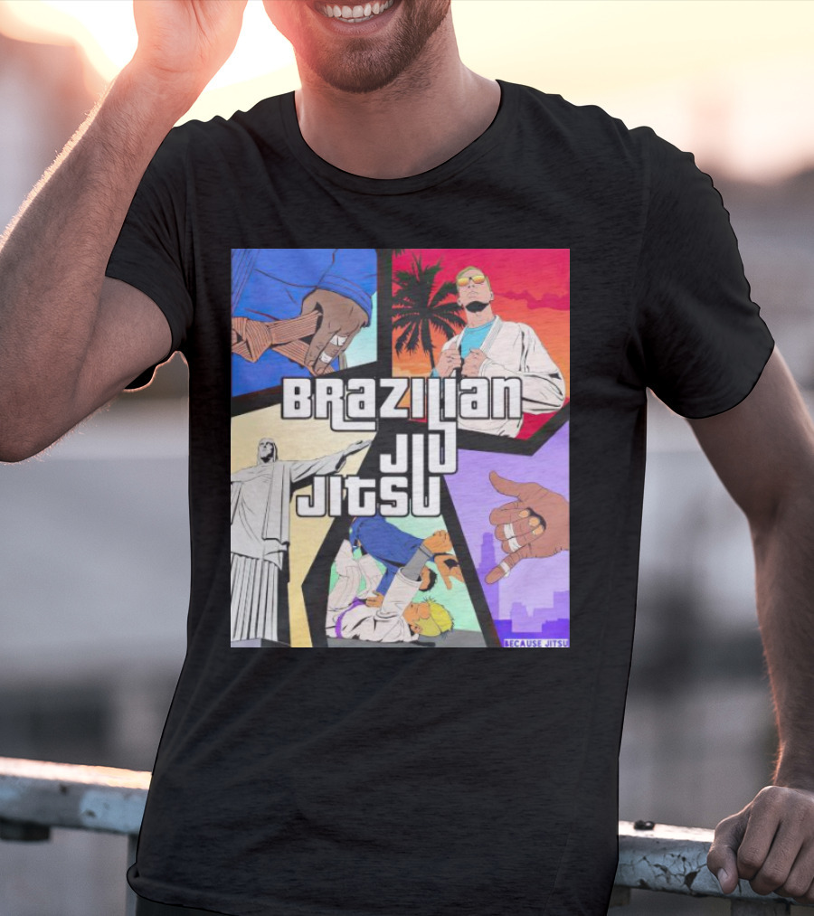 Brazilian Jiu Jitsu Because Jitsu Palms And Rio Comic Style Collage T-Shirt
