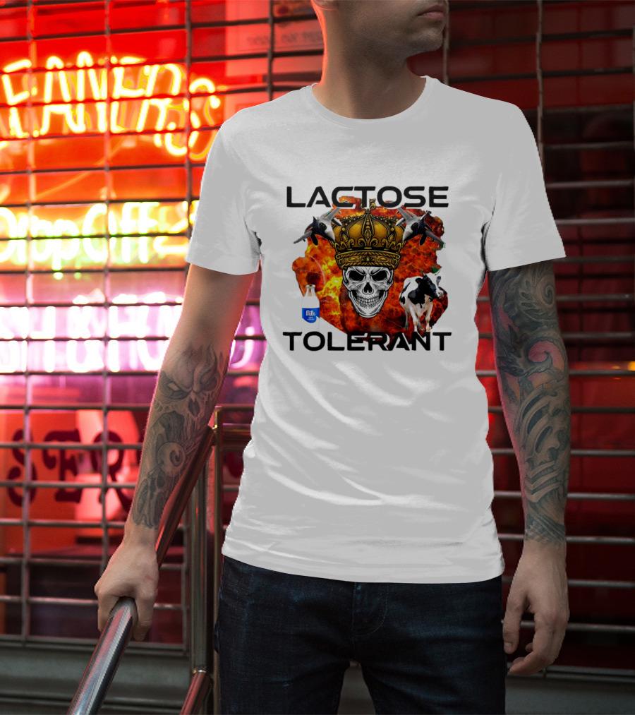Lactose Tolerant Skull Crown Cow Milk Aircraft Explosion T-Shirt
