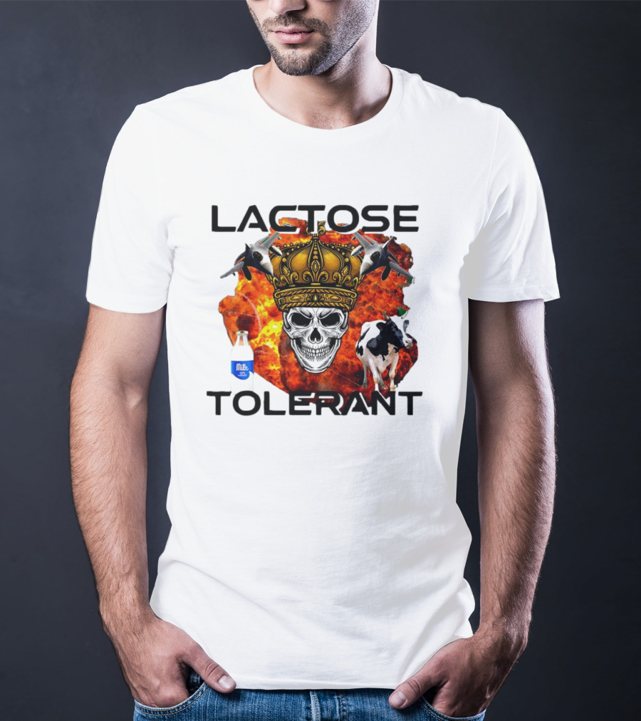 Lactose Tolerant Skull Crown Cow Milk Aircraft Explosion T-Shirt