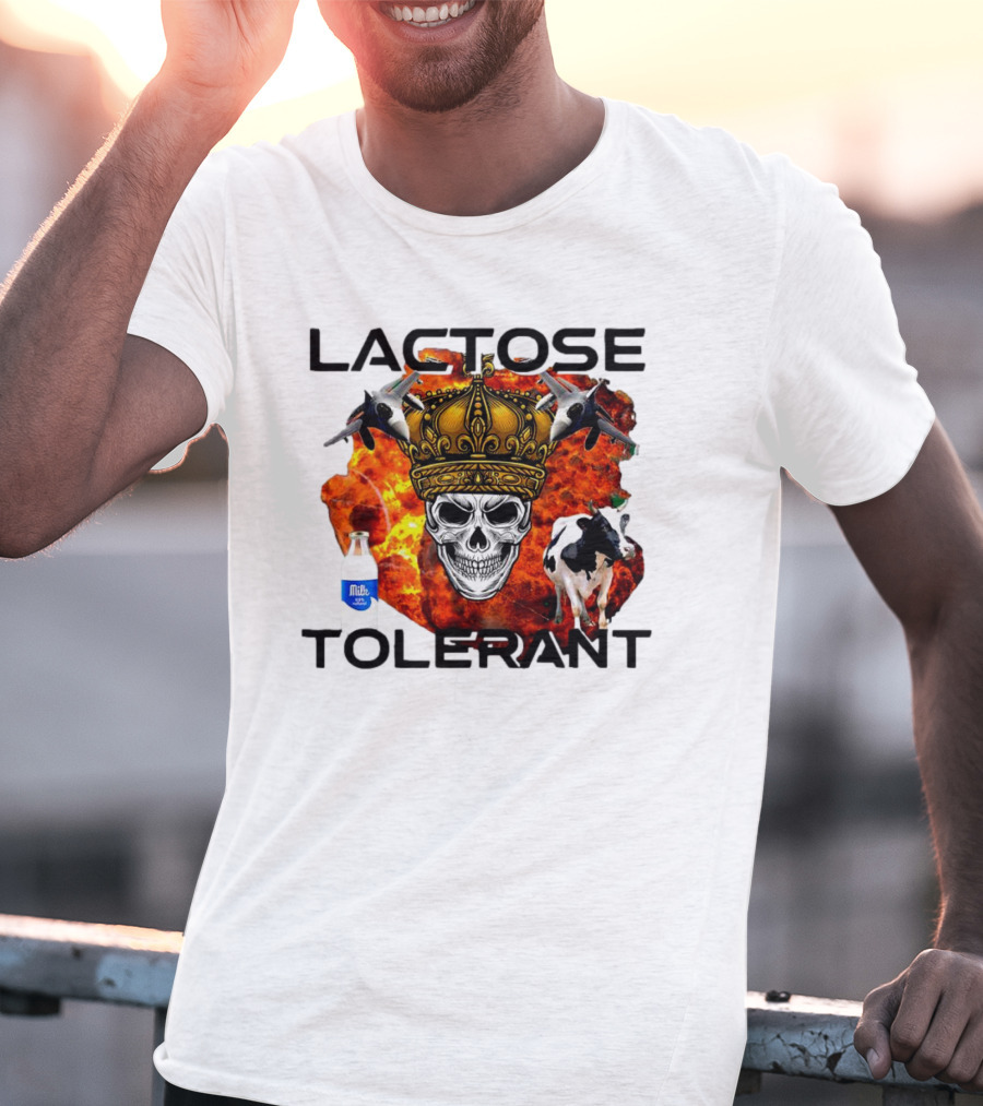 Lactose Tolerant Skull Crown Cow Milk Aircraft Explosion T-Shirt