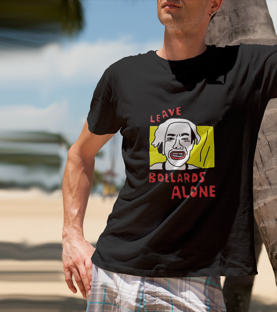 Leave Bollards Alone Illustration With Cartoon Face And Yellow Background T-Shirt