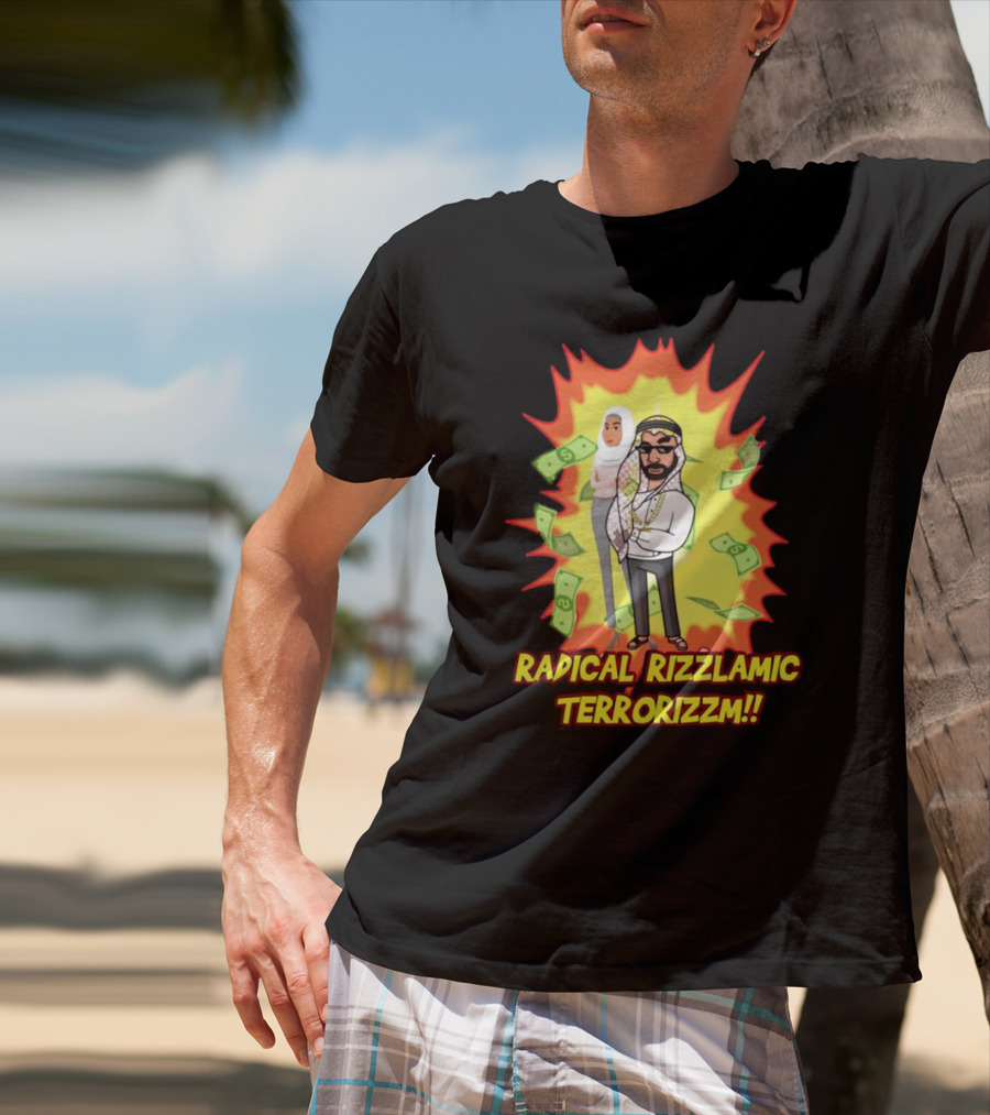 Radical Rizzlamic Terrorizzm Cartoon Characters Surrounded By Money Explosion T-Shirt