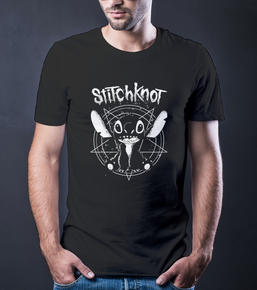 Stitch Stitchknot Grunge Style Alien Character With Geometric Background T-Shirt