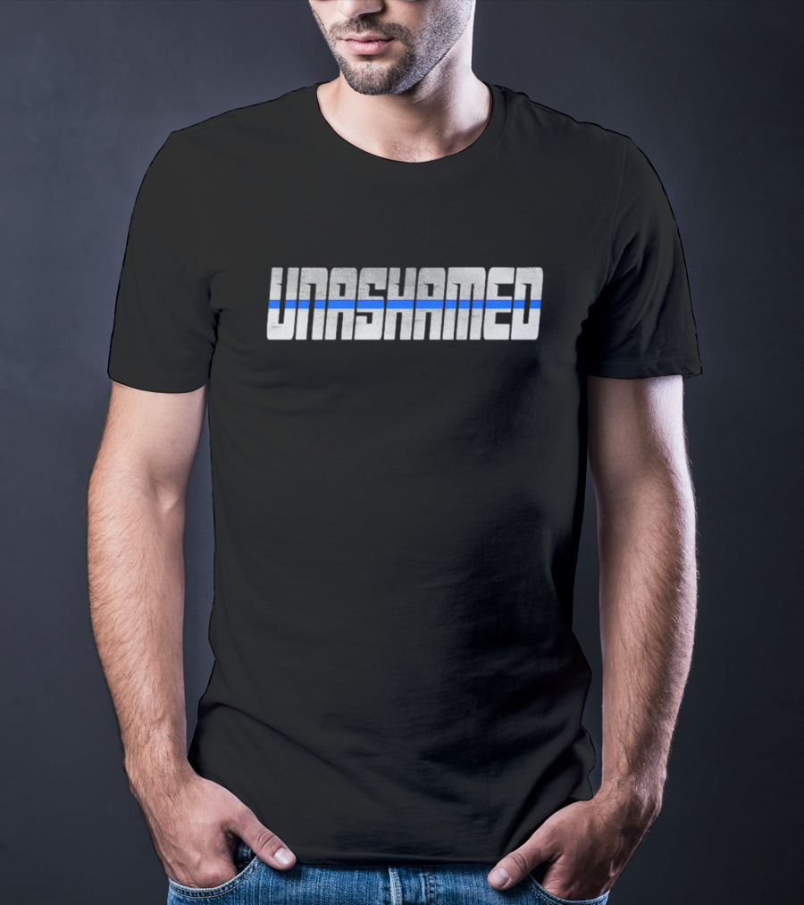 Unashamed Bold Distressed Text With Blue Line T-Shirt