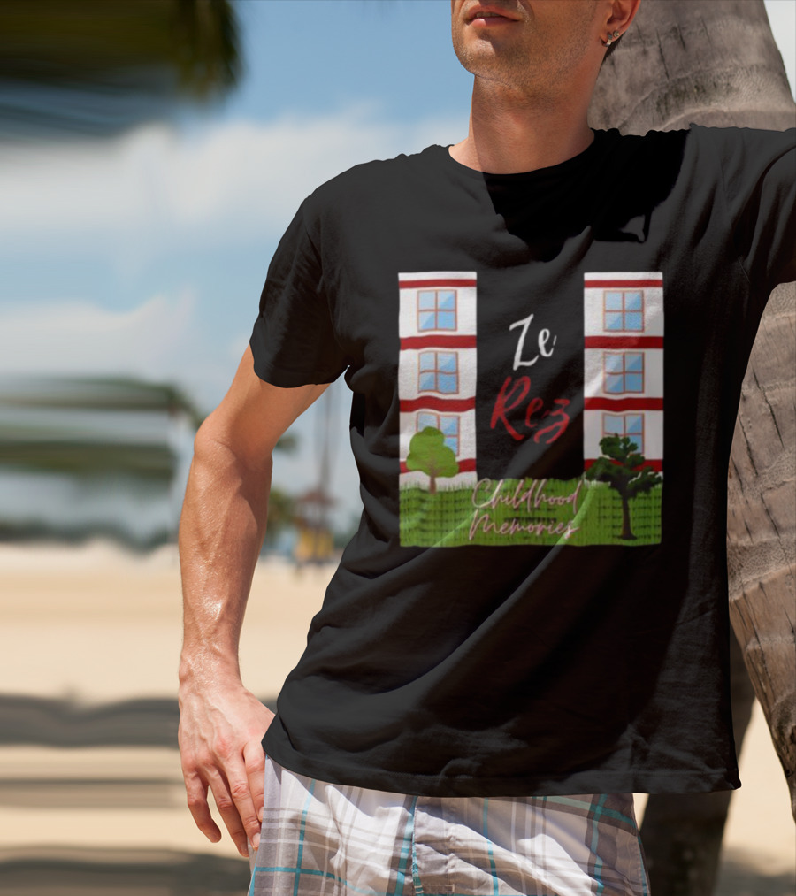 Ze Rez Childhood Memories Red And White Buildings With Trees T-Shirt