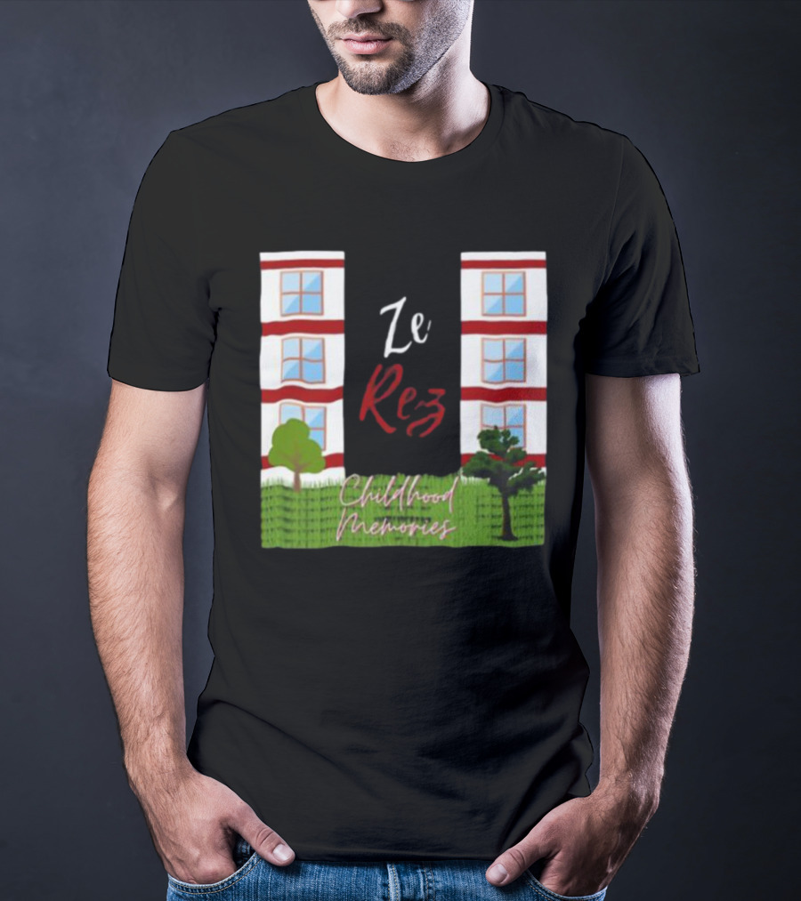 Ze Rez Childhood Memories Red And White Buildings With Trees T-Shirt