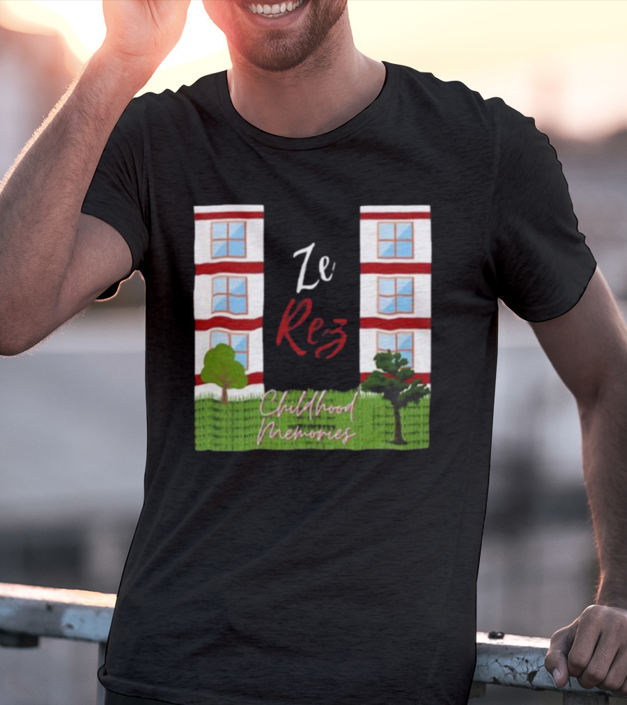 Ze Rez Childhood Memories Red And White Buildings With Trees T-Shirt