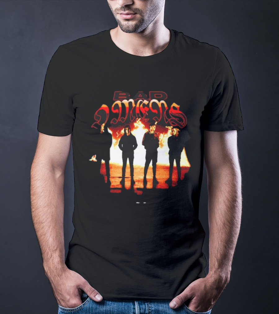 BAD OMENS Face In The Flames Shadows Fiery Background T-Shirt