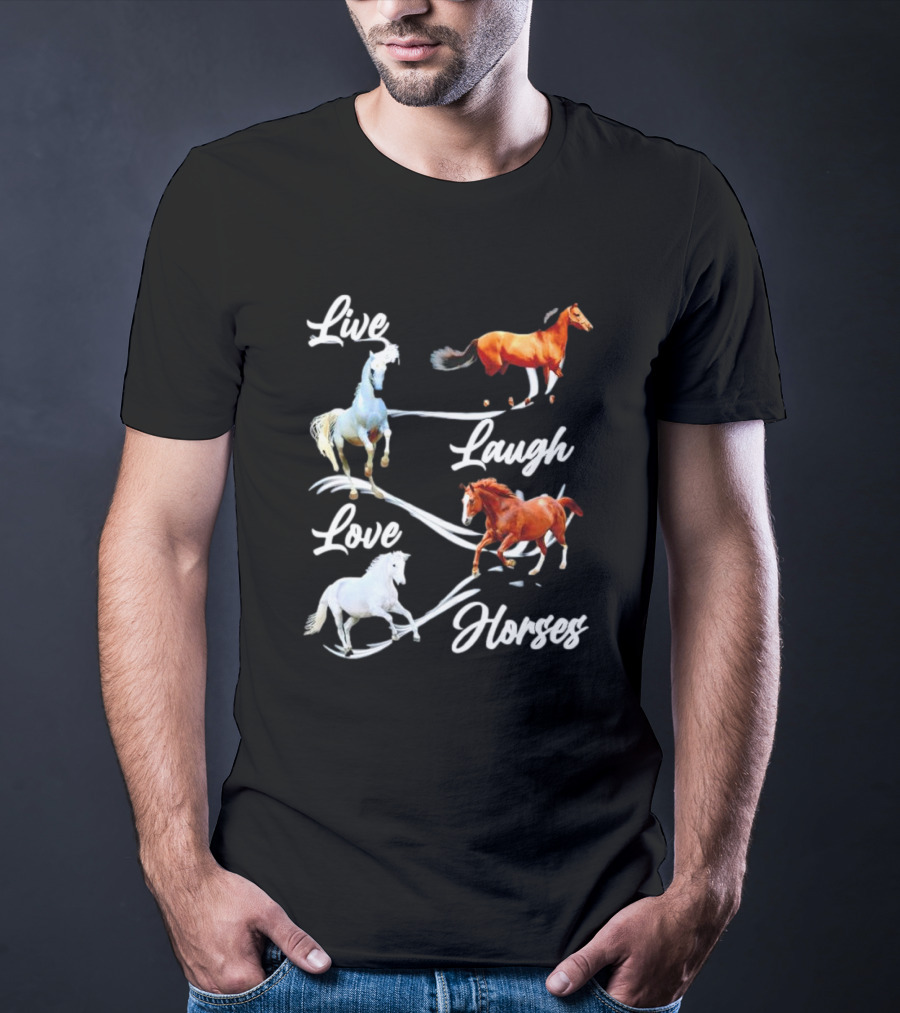 Live Laugh Love Horses Jumping Energetic Colors T-Shirt