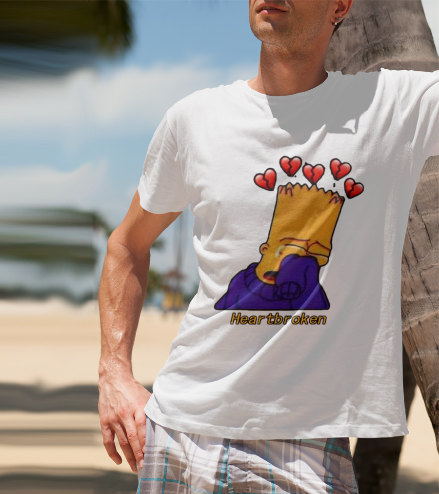Bart Simpson Heartbroken Crying With Broken Hearts T-Shirt