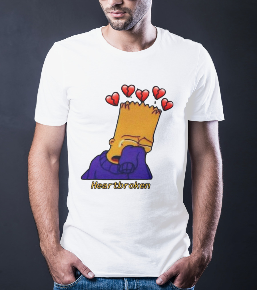 Bart Simpson Heartbroken Crying With Broken Hearts T-Shirt
