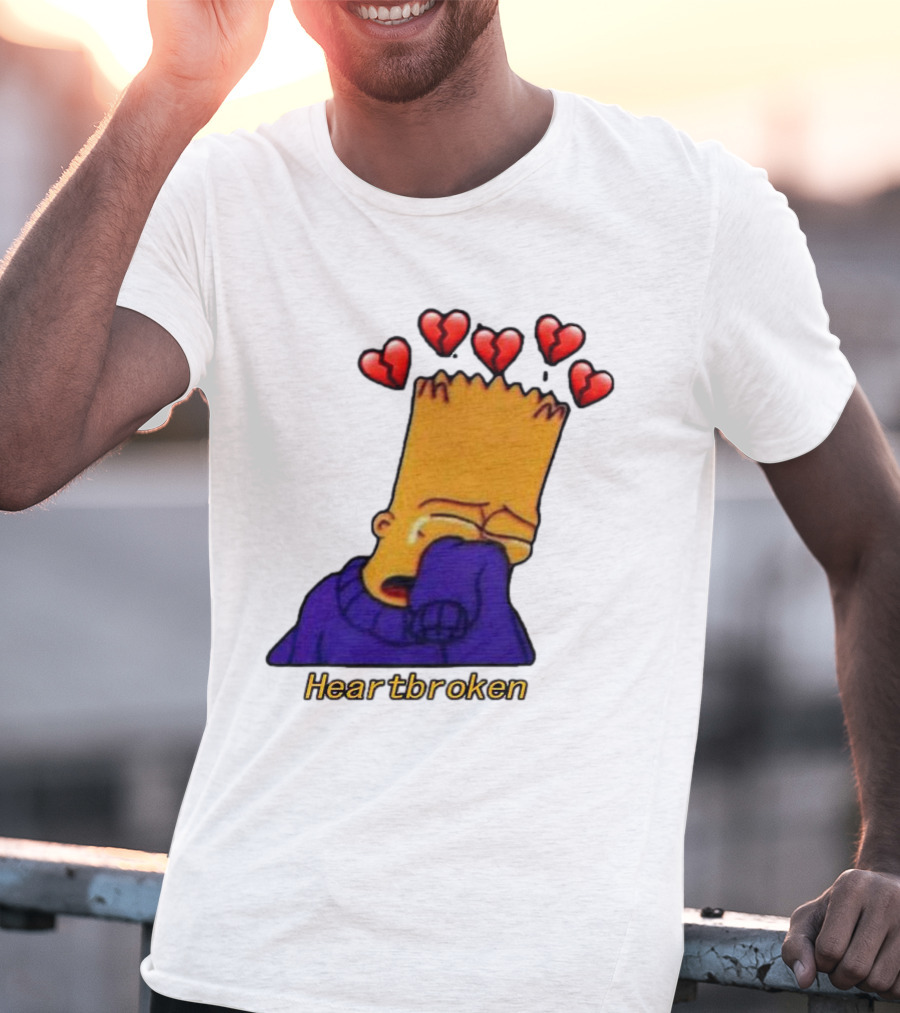 Bart Simpson Heartbroken Crying With Broken Hearts T-Shirt
