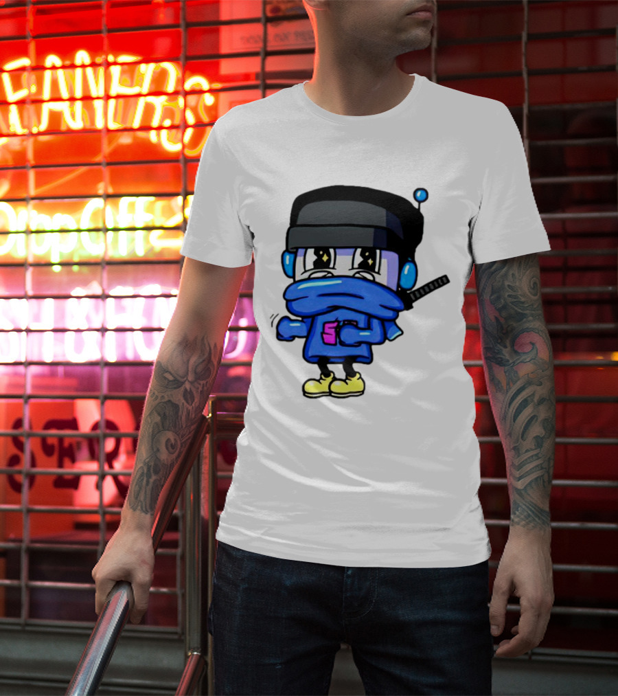 Ctop Simple Chris Cartoon Character With Headphones And Blue Scarf T-Shirt