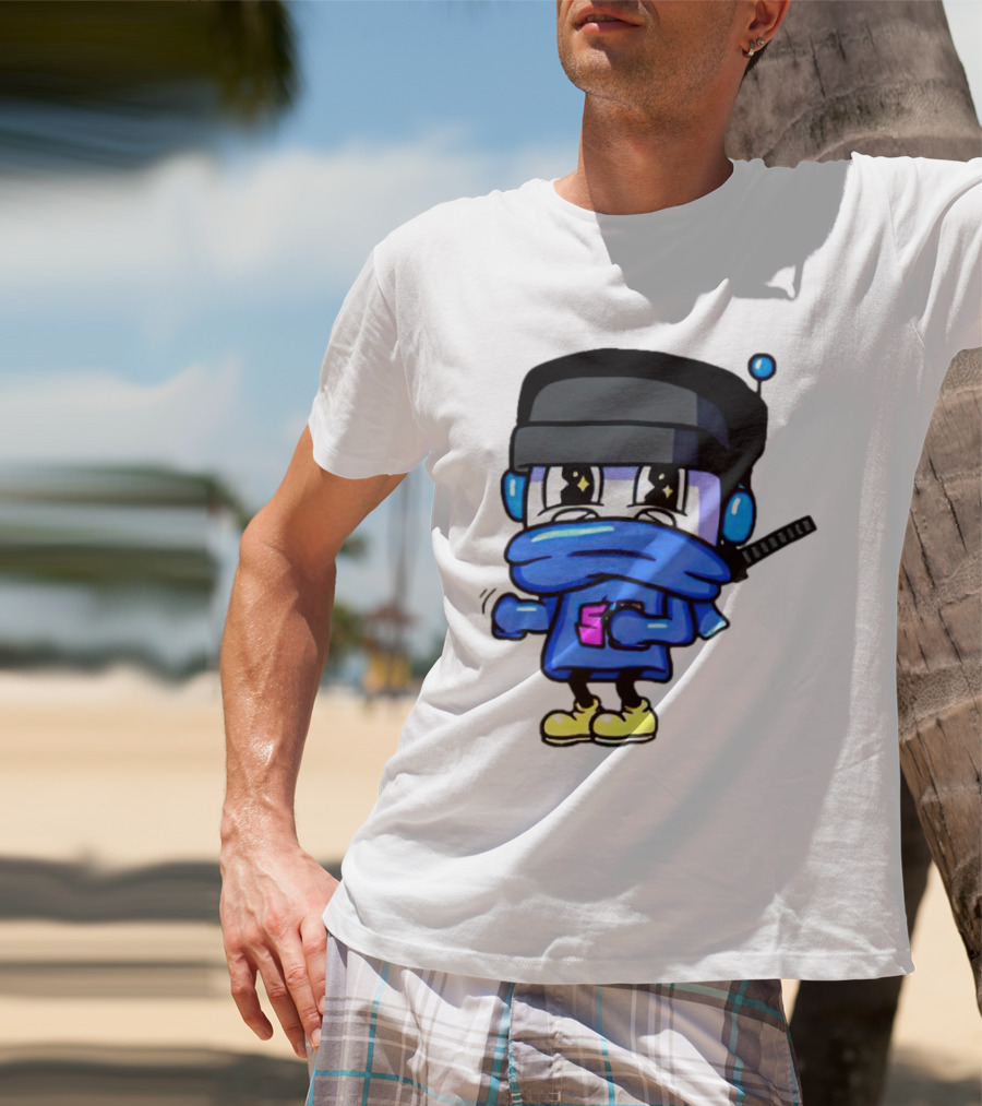 Ctop Simple Chris Cartoon Character With Headphones And Blue Scarf T-Shirt