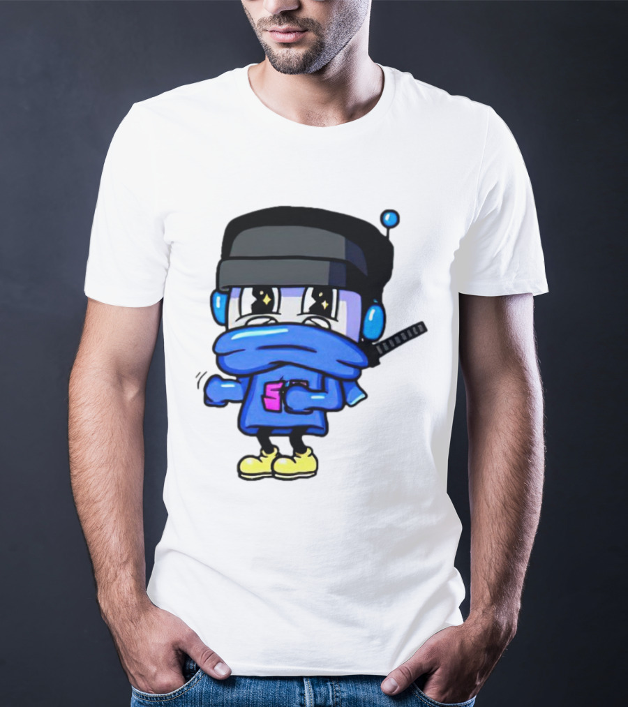 Ctop Simple Chris Cartoon Character With Headphones And Blue Scarf T-Shirt