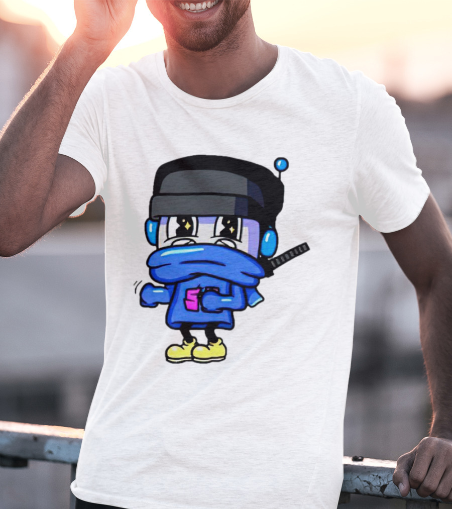 Ctop Simple Chris Cartoon Character With Headphones And Blue Scarf T-Shirt