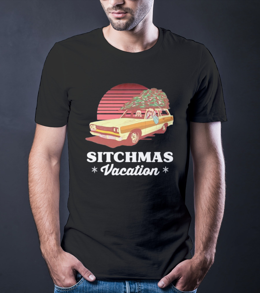 Sitchmas Vacation Retro Christmas Car Scene T-Shirt