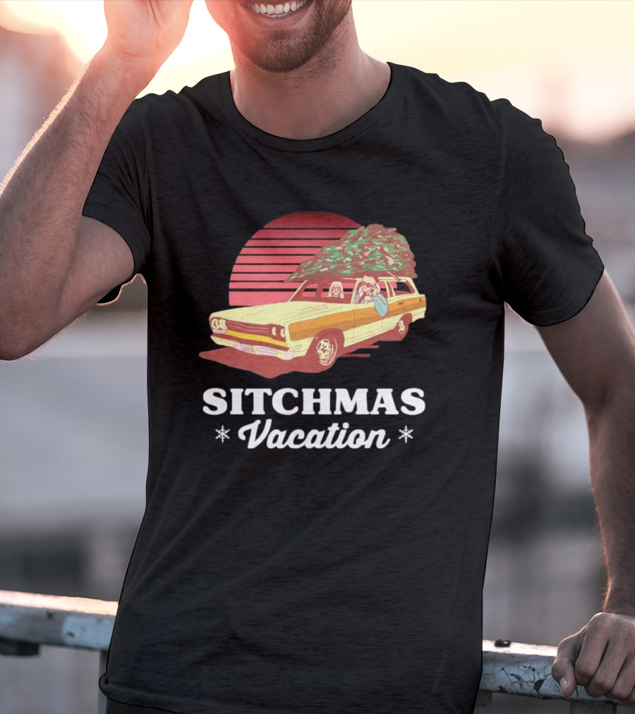 Sitchmas Vacation Retro Christmas Car Scene T-Shirt