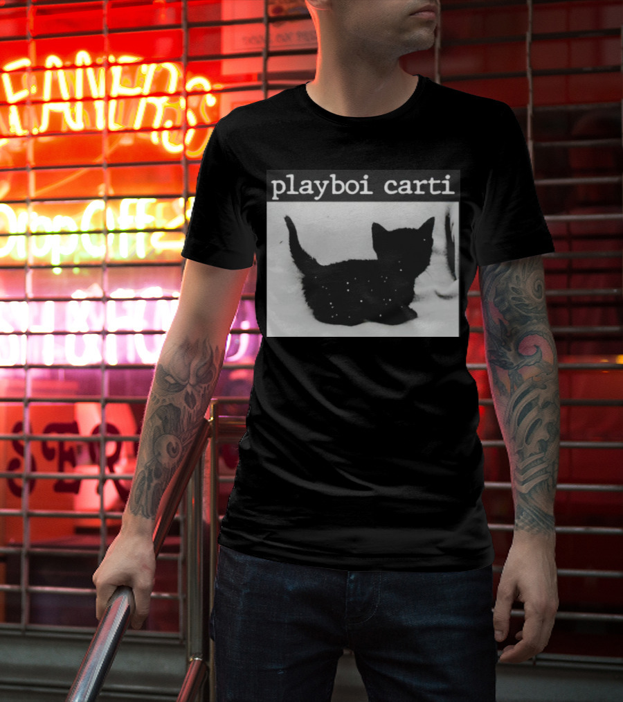 Playboi Carti Starry Black Cat Minimalist Aesthetic T-Shirt