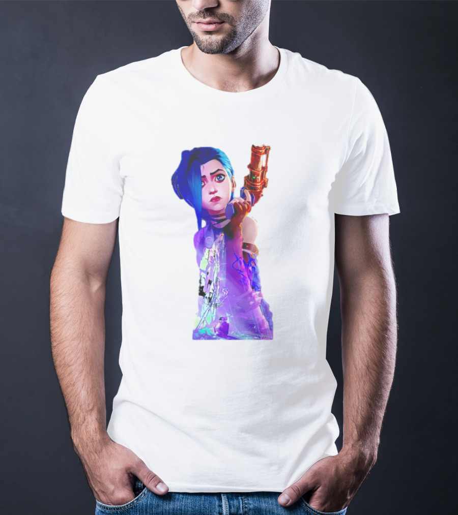 Arcane Jinx League Of Legends Character With Blue Hair And Toy Gun T-Shirt