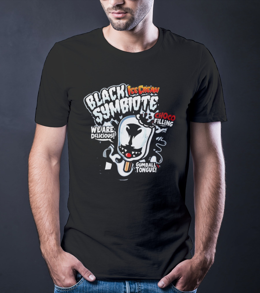 Black Symbiote Ice Cream We Are Delicious Choco Filling Gumball Tongue T-Shirt