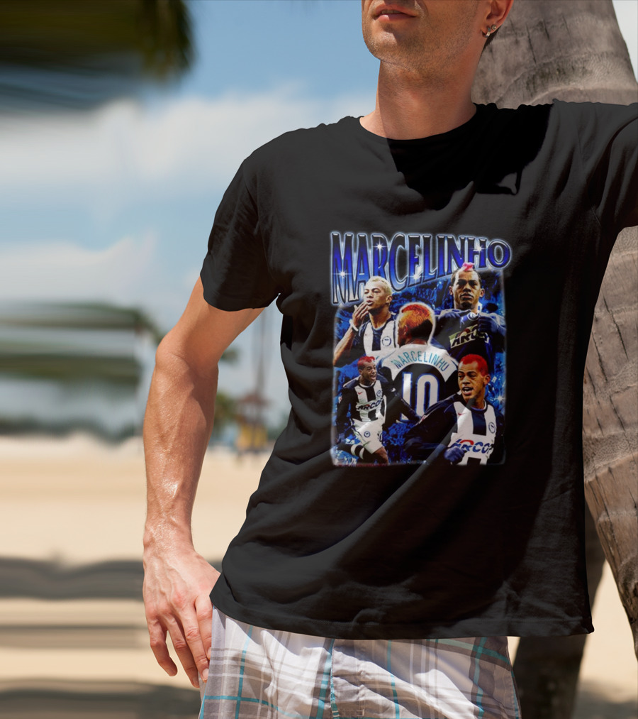 MARCELINHO 10 Football Soccer Player Inspiring Blue Dynamic Action Portraits T-Shirt