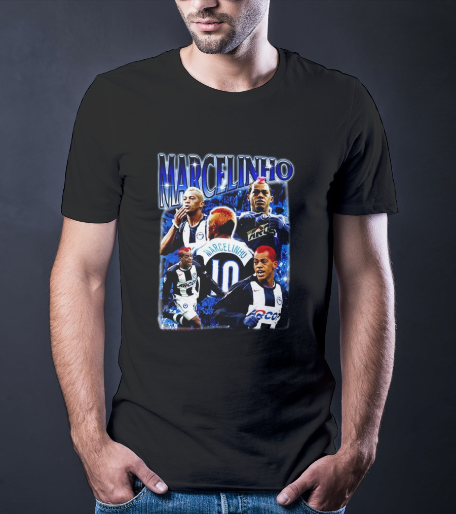 MARCELINHO 10 Football Soccer Player Inspiring Blue Dynamic Action Portraits T-Shirt